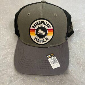 Caterpillar CAT Equipment Hat Peoria IL Black & Gray Snapback Cap Trucker NEW